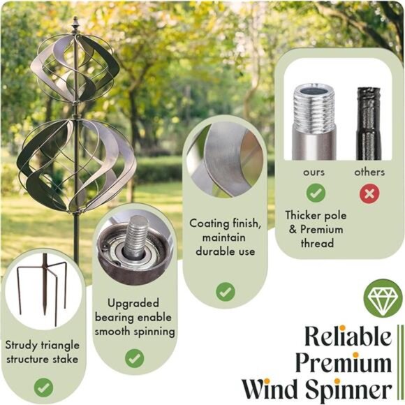 Wind Spinners Outdoor Metal - Large Kinetic Wind Spinner for Yard Garden - Picture 4 of 7